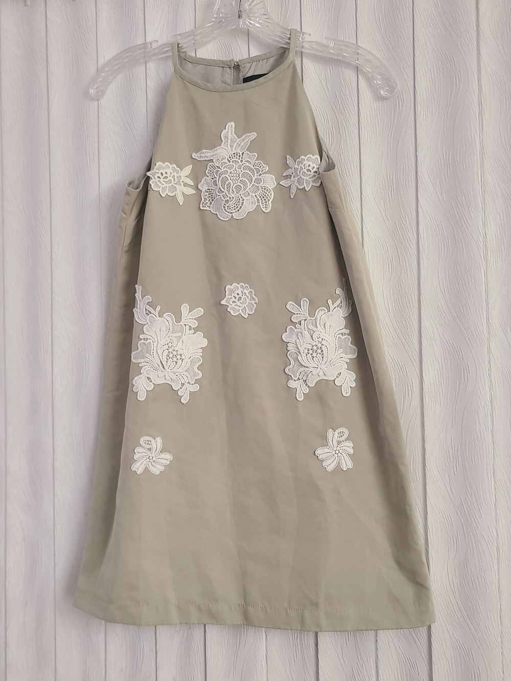 Victoria Beckham For Target L Girl Beige White Floral Lace Appliqué Casual Dress
